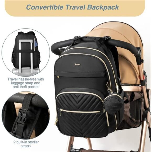 Diaper Bag Backpack, Quilted Baby Bag with Changing Pad & Stroller main image 5
